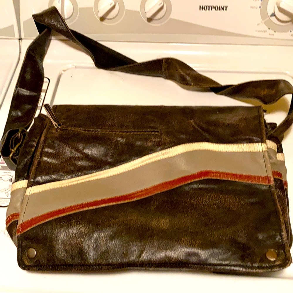 Black Striped Leather Motorcycle Messenger Bag!